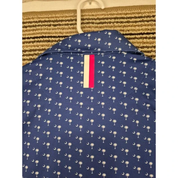Rhoback Mens Blue South Carolina Palmetto Tree Crescent Performance Polo Shirt M - Picture 10 of 10